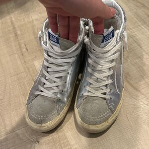 Golden Goose Silver and White Sneakers